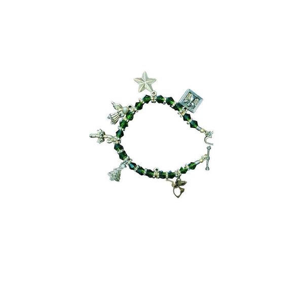 Green & gold 7" Christmas Holiday bracelet - Picture 3 of 3